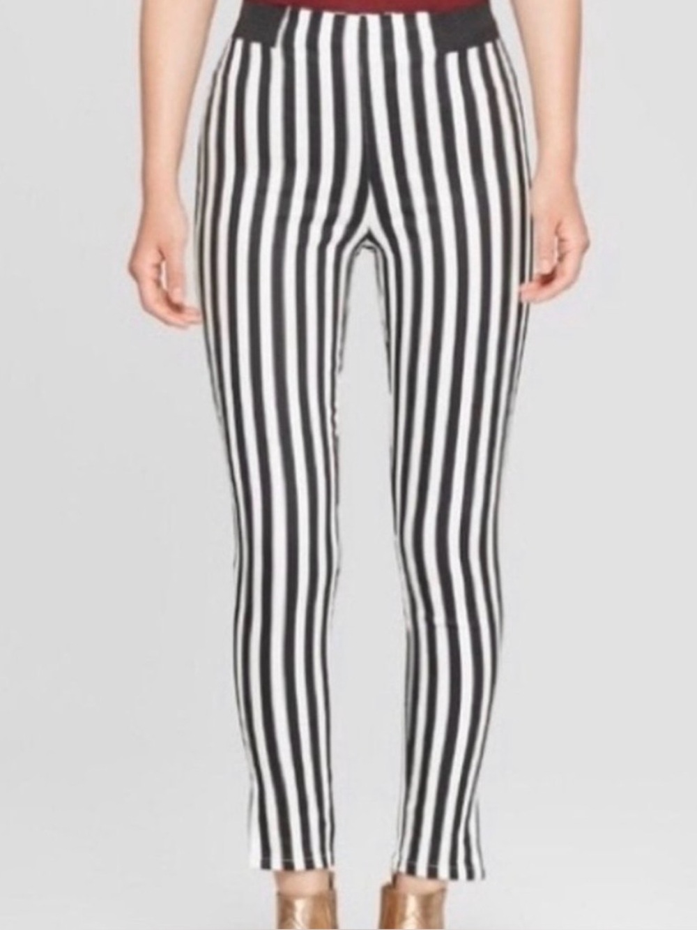 Junk Food Clothing Black and White Vertical Stripe Skinny Pants